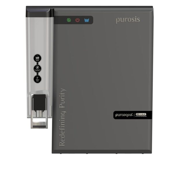 PUROSIS Plus Matt Grey RO+Alk Water Purifier, 14L Capacity, Suitable for Borewell and Municipal Water Sources