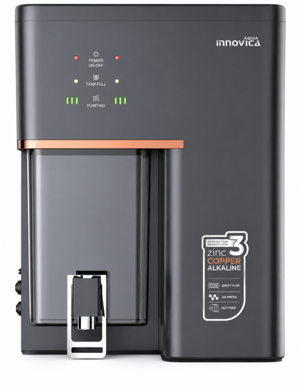 Aqua Innovica RO Water Purifier, 10L Storage, Alkaline Copper UV Filtration with TDS Controller, Metallic Black